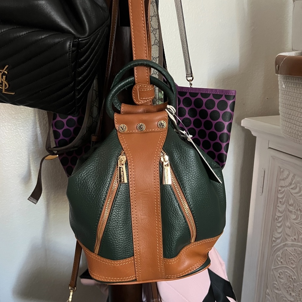 Valentina Leather Convertible Sling Backpack Handbag